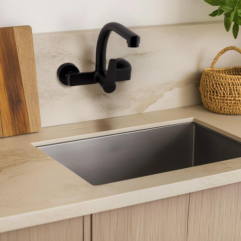 AquaTrimo Chopin Wand-Küchenarmatur mit Auslauf oben, Schwarz matt 21CP7073SW