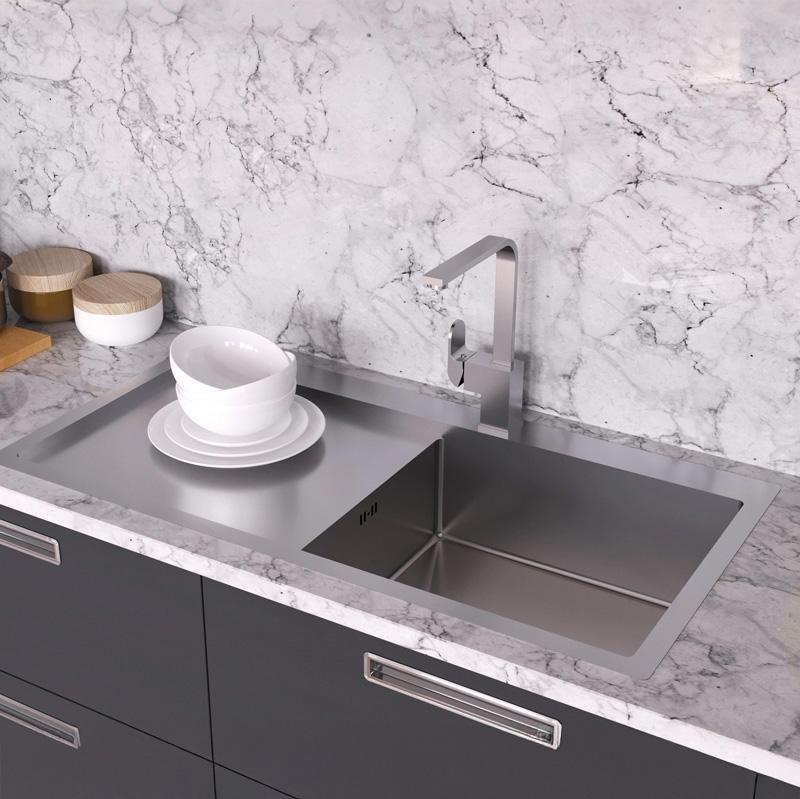 Ausmann Oder Blue große Edelstahlspüle 100x51cm, flächenbündig und Oberflächen-Einbau, mit Abtropffläche 1208957123