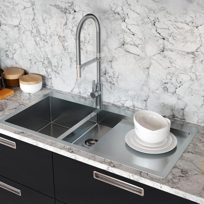 Ausmann Oder Blue 1.5 Edelstahlspüle 78x50cm, flächenbündig und Oberflächen-Einbau, mit Abtropffläche 1208957126