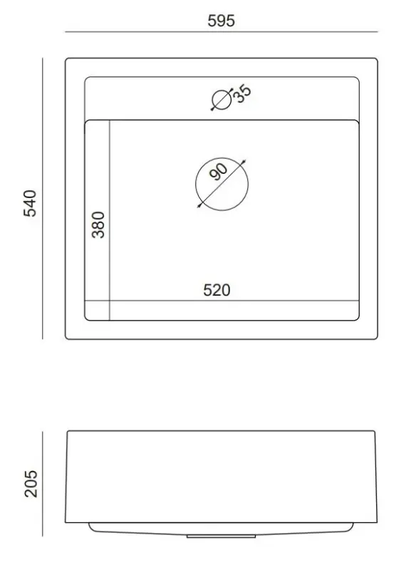 Quadri Farmhouse ländliches Granit-Spülbecken,Zwischen- oder Oberflächen-Einbau, Mattschwarz 595x540mm 1208957208