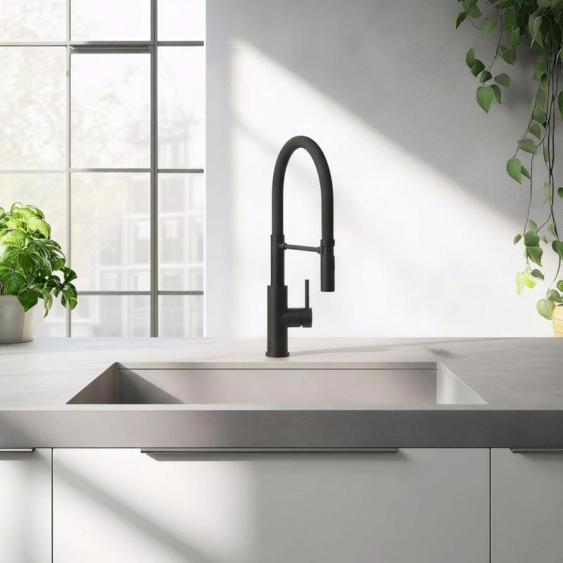 Quadri Chester Küchenmischer mit flexiblem Auslauf und Brause mit 2 Strahlarten, Schwarz matt 1208957225