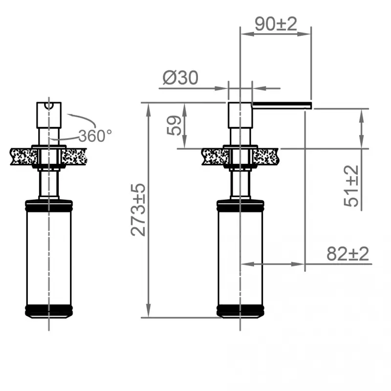 CARESSI Einbau-Seifenspender für Arbeitsplatte pvd Gun Metal CA203GM