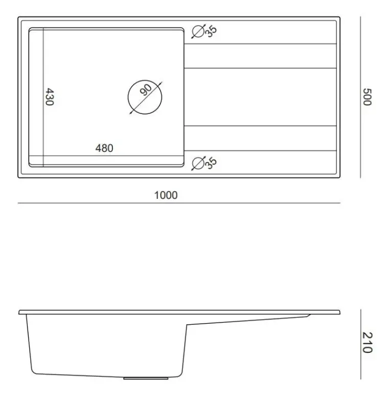 Quadri Luton Küchenspüle aus schwarzem Granit mit Abtropffläche, reversibel, 100x50cm, mit schwarzem Stecker, aufliegend 1208957323