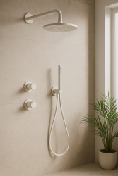 Waterevolution Flow Einbau-Duschset mattweiß mit Thermostat-Regendusche und Handbrause 1208957344