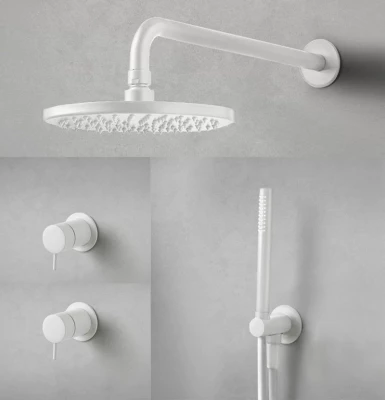 Waterevolution Flow Einbau-Duschset mattweiß mit Thermostat-Regendusche und Handbrause 1208957344