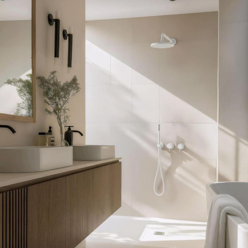 Waterevolution Flow Einbau-Duschset mattweiß mit Thermostat-Regendusche und Handbrause 1208957344