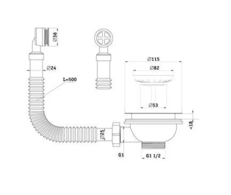 GraniteMy Ablaufgarnitur Betongrau mit rundem Überlauf 1208957347