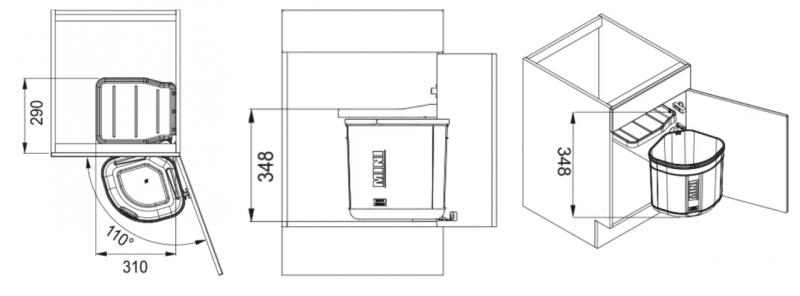 Franke Sorter Mini Abfallsammler für Drehtür 17 Liter 121.0176.518