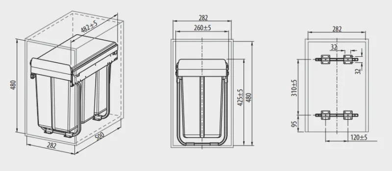 Garbi Sorter S-30-3 Einbau-Abfallsystem mit 3 Abfallbehältern 10 Liter 1208957362