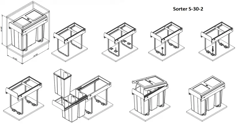 Garbi Sorter S-30-2 Einbau-Abfallsystem mit 2 Abfallbehältern 1 x 10 und 1 x 20 Liter 1208957363