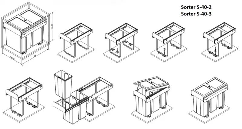 Garbi Sorter S-45-2 Einbau-Abfallsystem mit 2 x 20-Liter-Abfallbehälter 1208957367