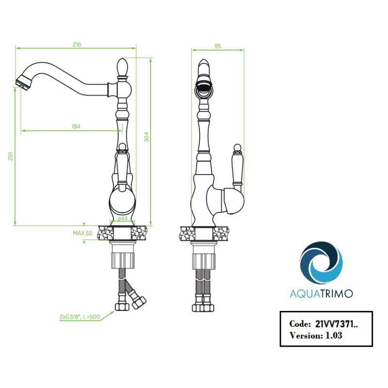 AquaTrimo Vivaldi Klassische Küchenarmatur Chrom mit schwenkbarem Auslauf 21VV7371CM