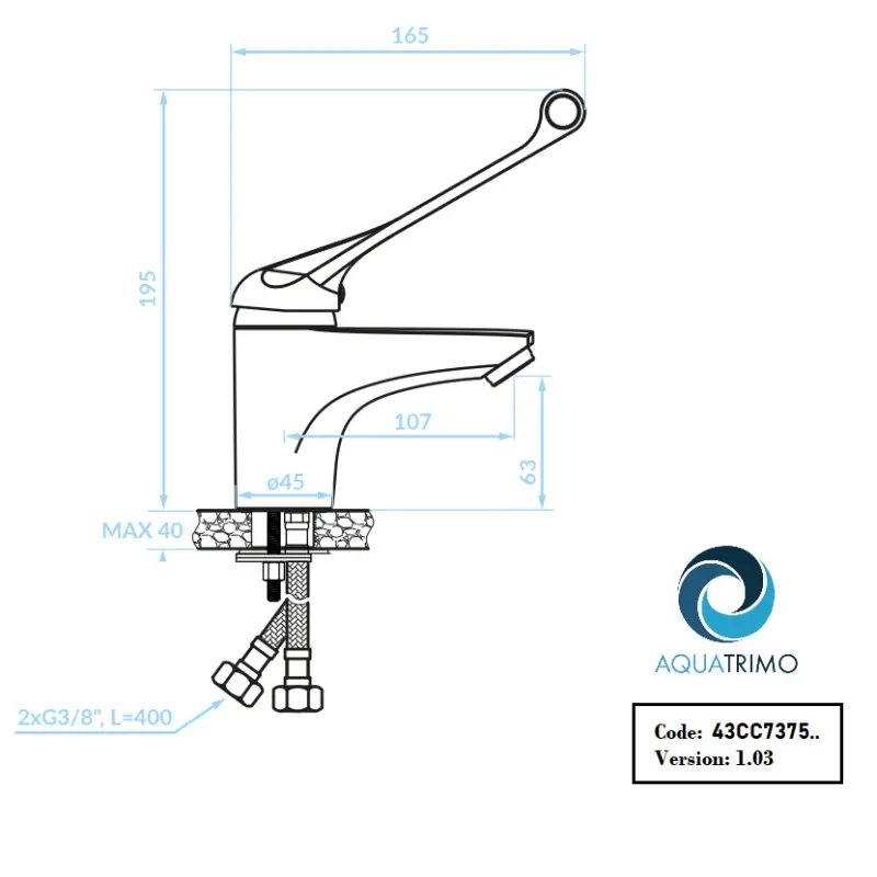 AquaTrimo Clinic medizinischer Waschtischmischer mit langem Hebel, Chrom 43CC7375CM