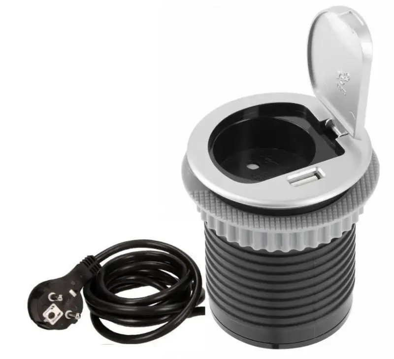 Indux Cover Einbau-Küchensteckdose in Arbeitsplatte mit USB und Steckdose Farbe Silber 1208957393