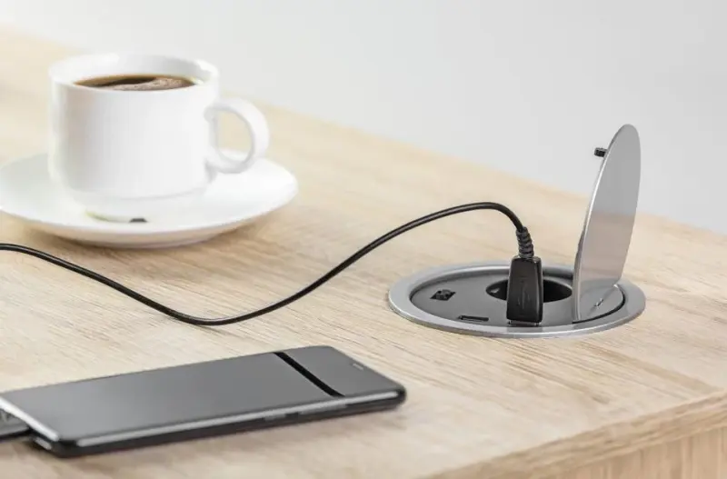 Indux Cover Einbau-Küchensteckdose in Arbeitsplatte Silber mit Erdung Typ F, mit 2 USB-Steckdosen 1208957397