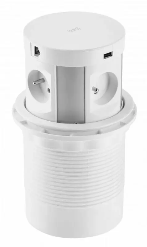 Indux Push versenkbare Steckdose weiß mit 4 Steckdosen, Stift-Erdung Typ E, 2 x USB, 2 x RJ45 und kabelloses Laden 1208957422