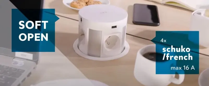 Indux Push versenkbare Steckdose weiß mit 4 Steckdosen, Stift-Erdung Typ E, 2 x USB, 2 x RJ45 und kabelloses Laden 1208957422