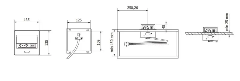 Indux Flip Kleine Küchensteckdose Stift-Erdung Typ E in Arbeitsplatte oder Oberschrank mattweiß mit 2 USB-Ladegeräten 1208957426