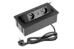Indux Flip Medium Küchensteckdose mit Erdung in der Arbeitsplatte oder im Oberschrank, mattschwarz, mit 2 Steckdosen und 2 USB-Ladegeräten 1208957438