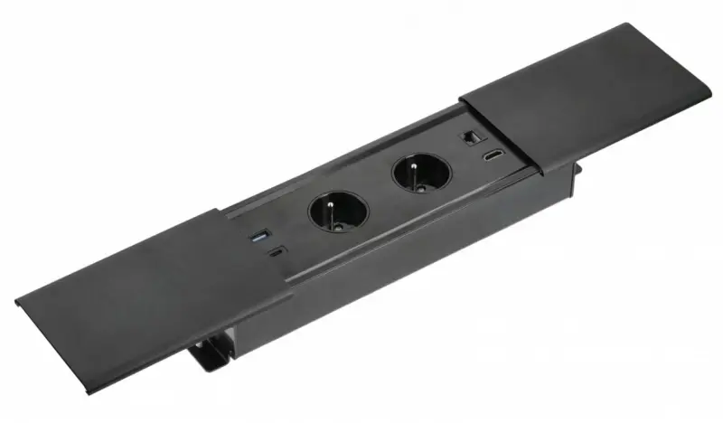 Indux Slide max Kücheneinbausteckdose Stift-Erdung Typ E, in Arbeitsplatte mit USB-A, HDMI, RJ45 und USB-C Farbe mattschwarz 1208957441