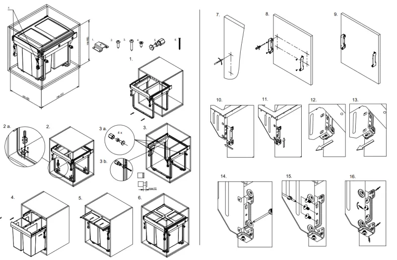 Garbi Carrier C-45-3-H Einbau-Abfallsystem mit eigenen Schienen und 3 Abfallbehältern 1 x 20 + 2 x 10 Liter 1208957465