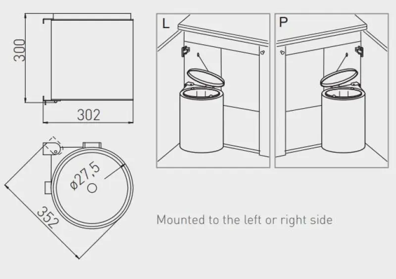 Garbi Round R-40-1 Einbau-Abfallbehälter 11 Liter links und rechts einsetzbar 1208957471