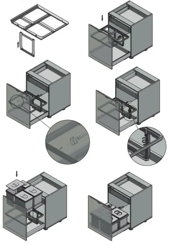Garbi Basket B-60-4-H Abfallsortiersystem für Schublade 60cm inkl. Halter und 4 Abfalleimern 1208957472