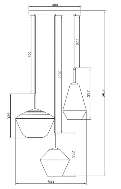 Decor Lime 1467 mm hoch moderne goldene Pendelleuchte mit 3 Lichtquellen 7983