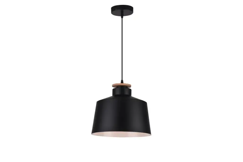 Dekor Margus mattschwarze Metall-Pendelleuchte mit Holzaufsatz 2911