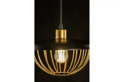Decor Tulip moderne Pendelleuchte mit schwarzem Metallrand und goldenem Drahtkäfig 3444