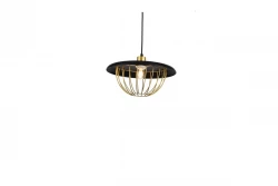 Decor Tulip moderne Pendelleuchte mit schwarzem Metallrand und goldenem Drahtkäfig 3444