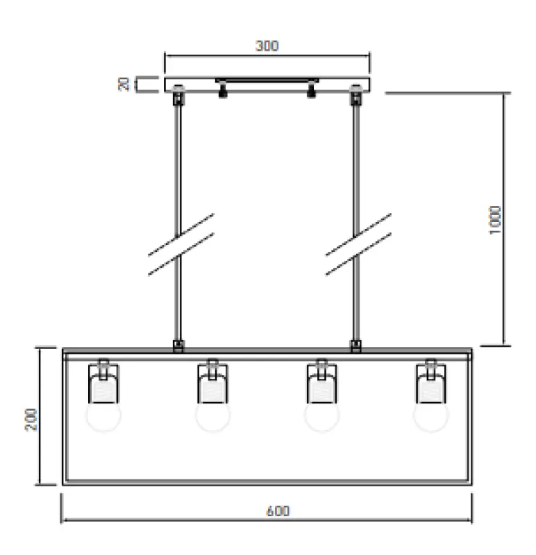 Decor Diu schwarze geometrische Hängeleuchte mit 4 Lichtquellen, Breite 60 cm 3635