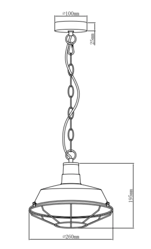 Decor Lars schwarze Pendelleuchte mit industriellem schwarzem Gitter, Durchmesser 26 cm 2233