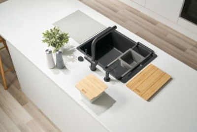 Franke Universal-Zubehör im 4er-Set, Schneidebrett, Einsatzschale, Abtropfmatte und Ablage 112.0655.488
