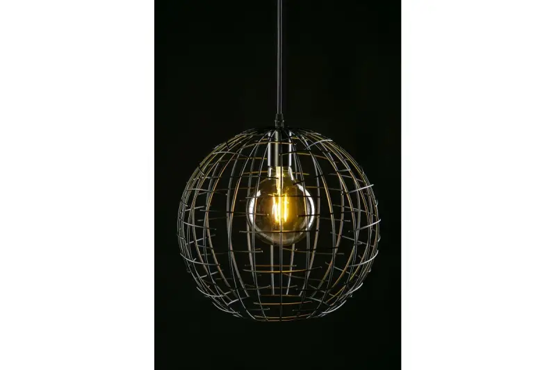 Decor Viela schwarz-goldene Draht-Pendelleuchte aus Metall, Kugelform, Durchmesser 35 cm 6996