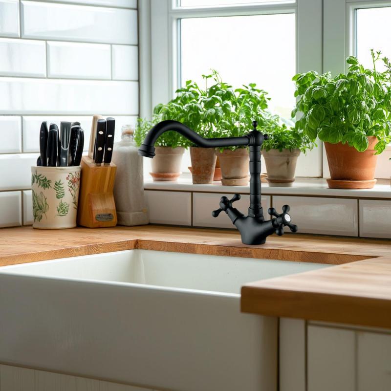 AquaTrimo Windsor klassische Küchenarmatur in Nostalgie-Look, Schwarz matt 21WS7531SW