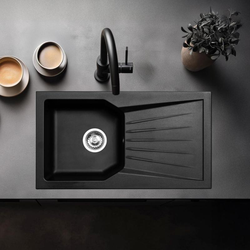 Ausmann Fibre 6 Spülbecken Schwarz mit Abtropffläche, reversibel, aufliegend 78x43,5 cm 1208957670