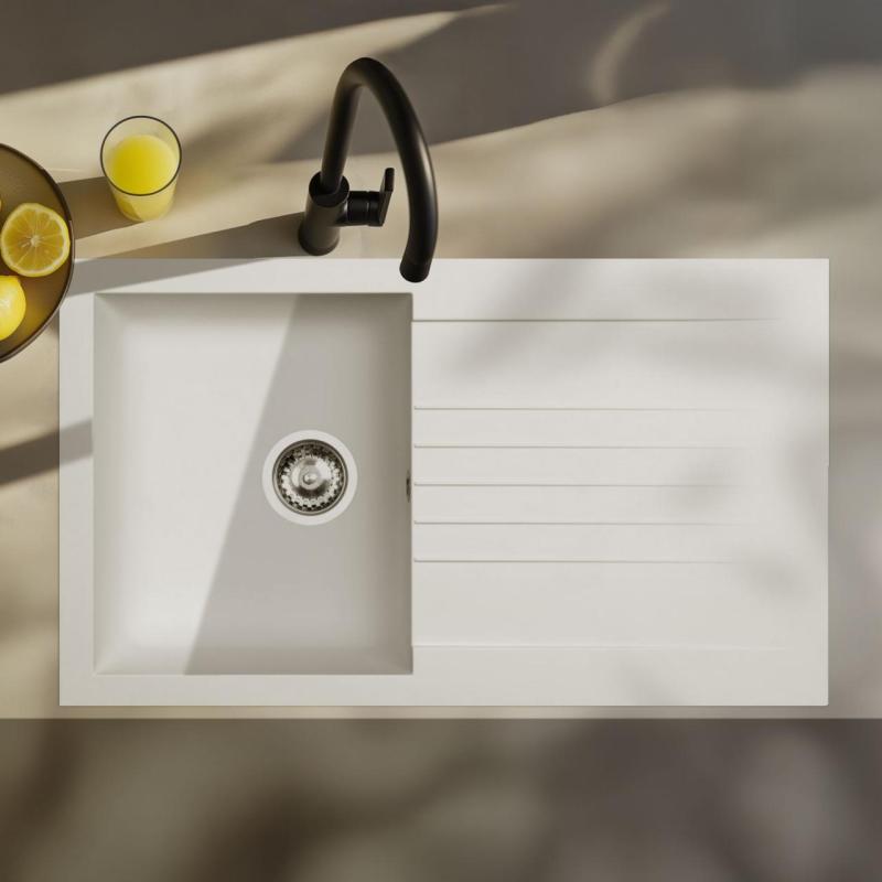 Ausmann Fibre Spülbecken Weiß mit Abtropffläche 86x50 cm,  reversibel, Aufliegend 1208957673