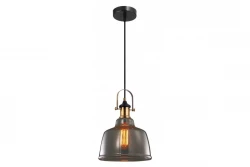 Decor Muscari II schwarze Pendelleuchte aus Rauchglas in Metalloptik und Messingfassung 3688