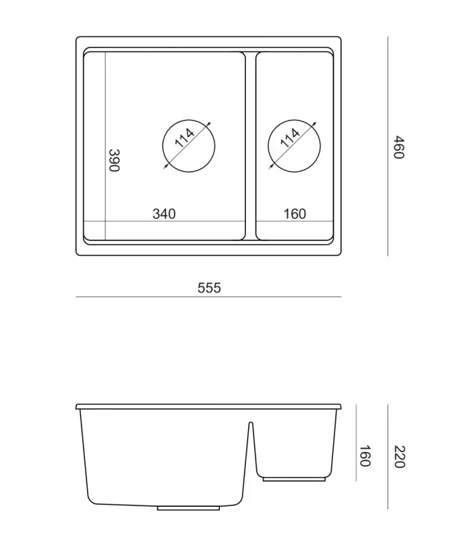 Quadri Newport II Weiß 1,5 Granit-Spüle 555x460, Oberflächen-Einbau und Unterbau 1208957860