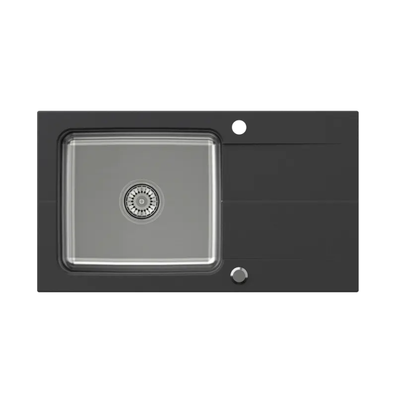 Quadri Fusion Edelstahl-Spüle mit Abtropffläche aus Onyx-Granit 78x44, reversibel, Oberflächen-Einbau 1208957871