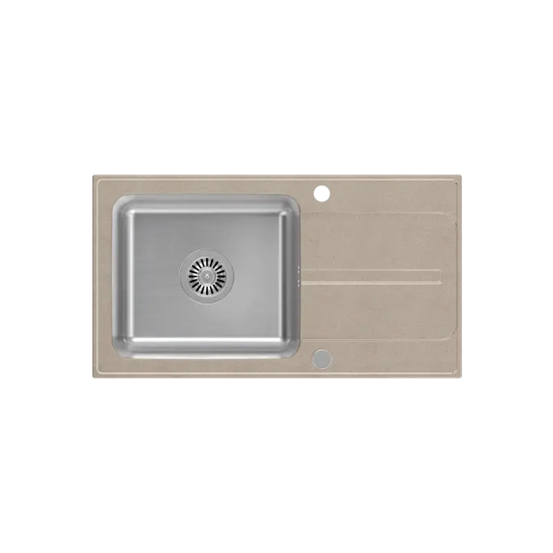 Quadri Fusion Edelstahl-Spüle mit beiger Granit Abtropffläche 78x43, reversibel, Oberflächen-Einbau 1208957881