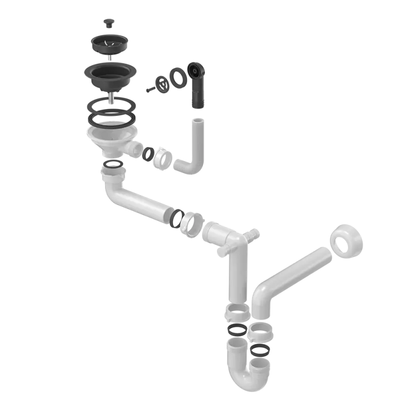 Quadri schwarzes Spülbecken-Ablaufset mit rundem Überlauf für 1 Spülbecken 1208957899