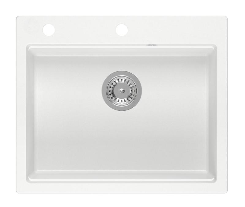 Quadri Durham weißer Granitaufbau-Spülbecken 595x500 mit Seifenspender, Schneidebrett, Rollmatte, Einsatzbecken und Rollmatte 1208957903