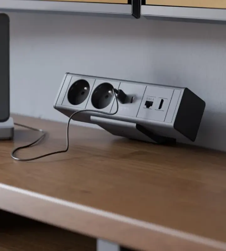 Indux Desk Schreibtisch oder Tisch mattschwarz Steckdosenleiste Stift-Erdung Typ E, (2x) mit 1xUSB A, 1xUSB C, 1xRJ45 und 1xHDMI 1208957920