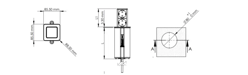 Indux Push ausziehbare schwarze Steckdose Stift-Erdung Typ E, mit 1xUSB A und 1xUSB C mit Edelstahlabdeckung 1208957928