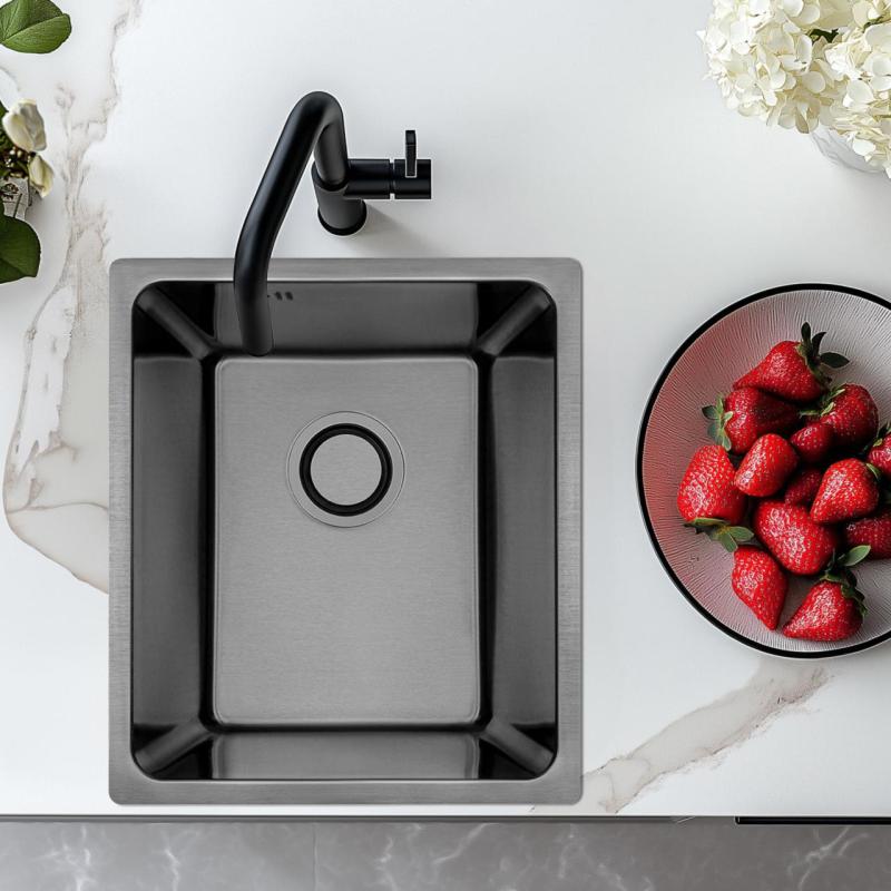 Aquadesign R25 Spüle aus Stahl, als Aufsatz, Unterbau und flächenbündig montierbar, Gun Metal, 34x40 cm, 1208958205