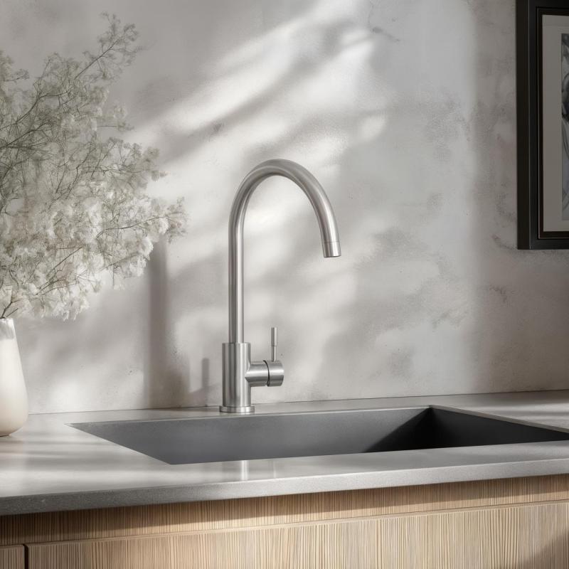 Ausmann Inox Round Küchenarmatur mit schwenkbarem Auslauf komplett Edelstahl 1208958308