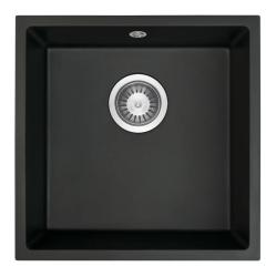 GraniteMy Universal-Granitspüle Schwarz 40x40cm, Aufliegend, Unterbau und flächenbündig mit Edelstahlstopfen 1208958318