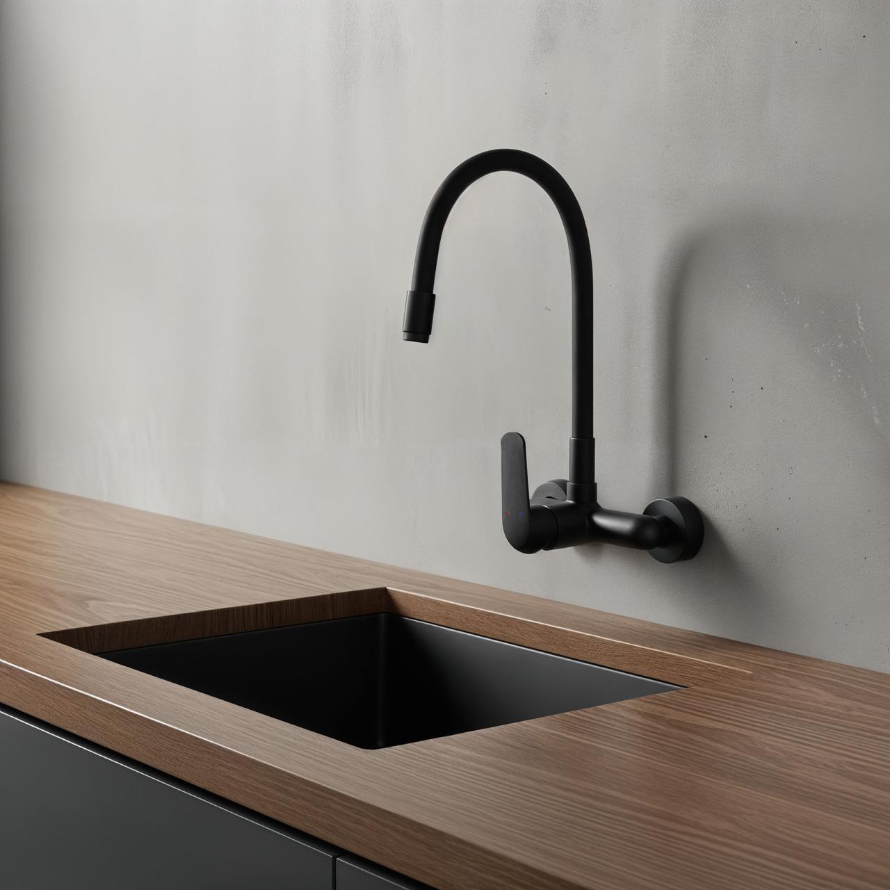 Aquatrimo Chopin Wandarmatur mit hohem flexiblem Auslauf, matt schwarz 21CP8462SW